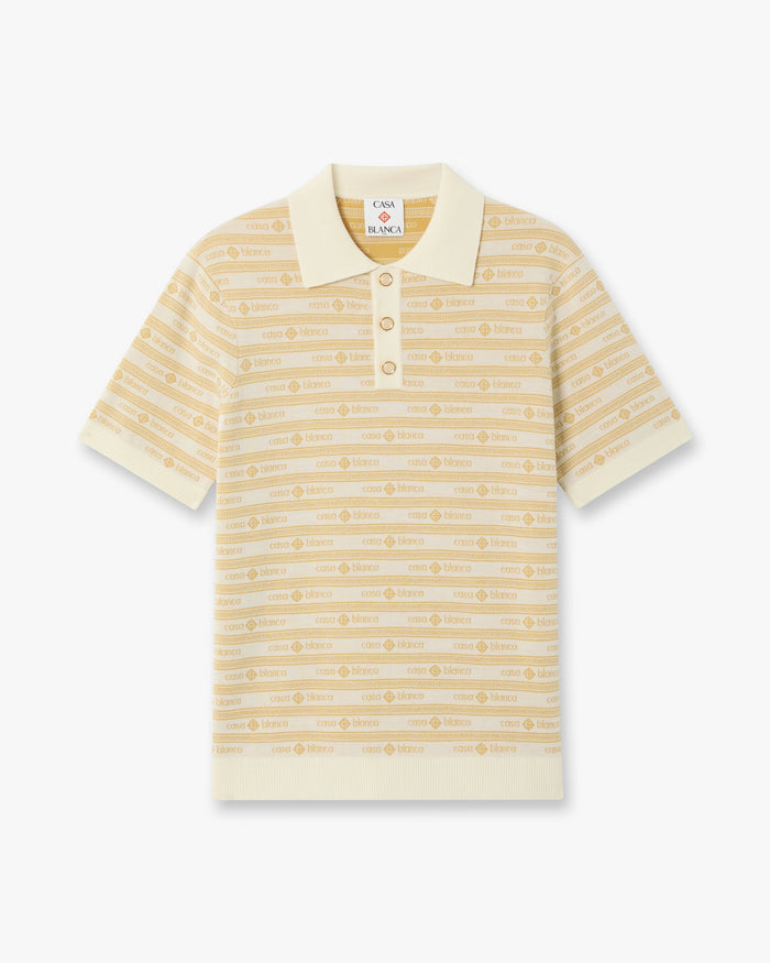 Beige Knit Logo Short Sleeve Polo Shirt