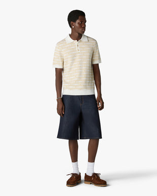 Beige Knit Logo Short Sleeve Polo Shirt