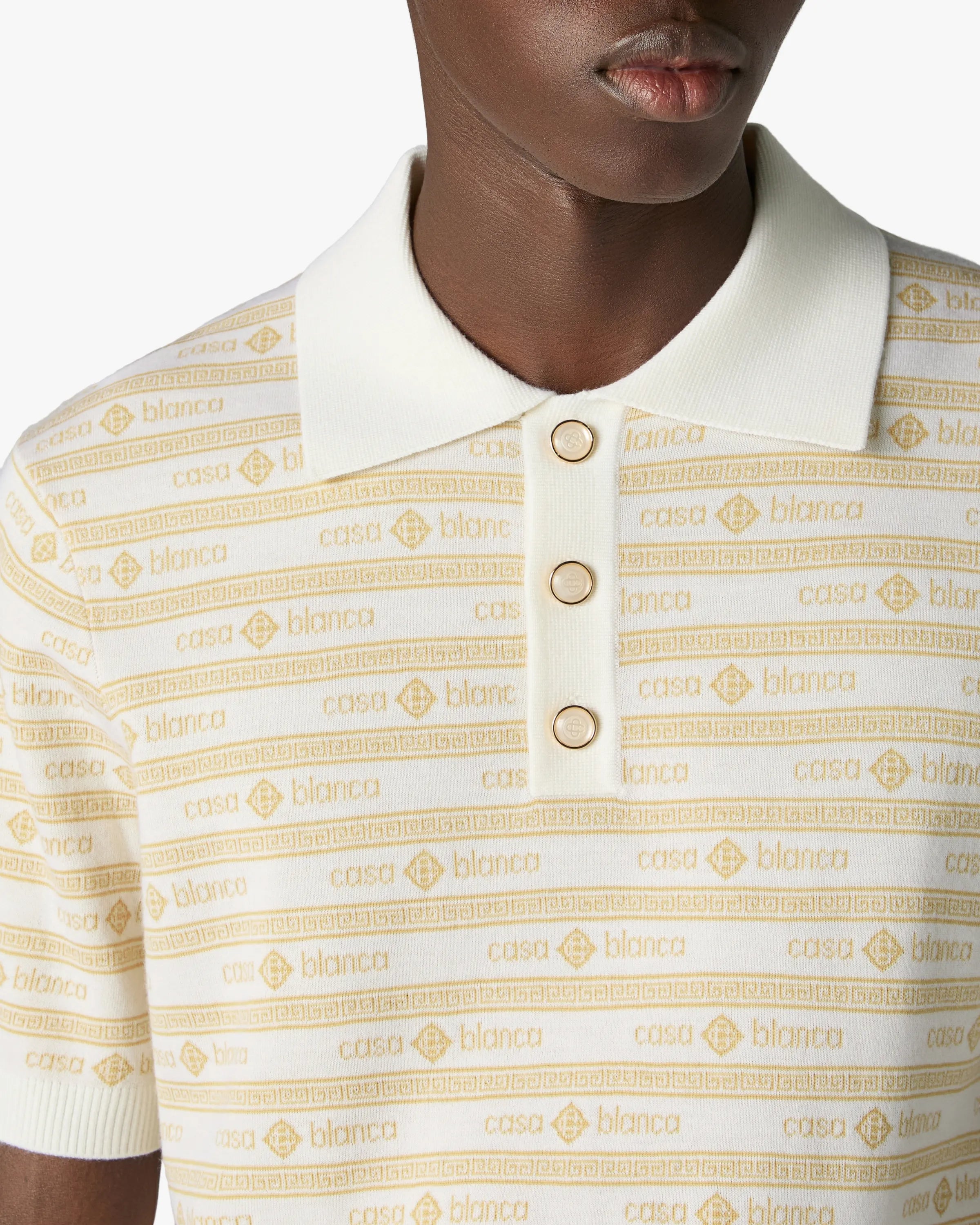 Beige Knit Logo Short Sleeve Polo Shirt