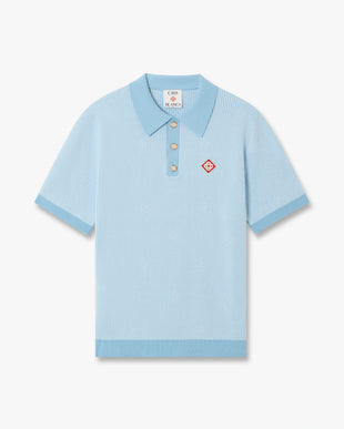 Light Blue Pinstripe Short Sleeve Knit Polo Shirt