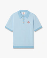 Light Blue Pinstripe Short Sleeve Knit Polo Shirt