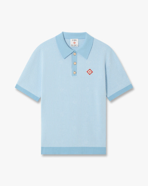Light Blue Pinstripe Short Sleeve Knit Polo Shirt | Casablanca Paris