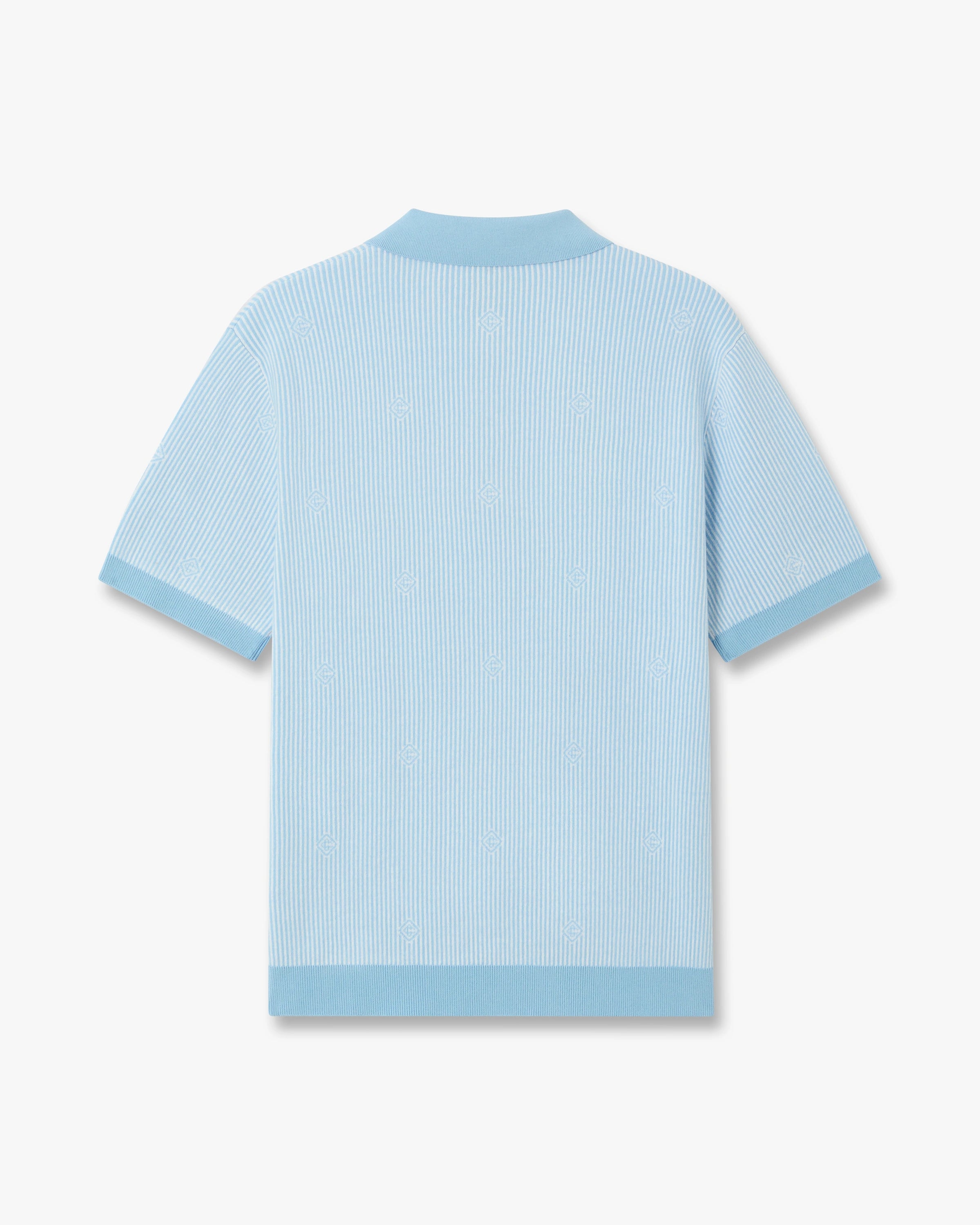 Light Blue Pinstripe Short Sleeve Knit Polo Shirt