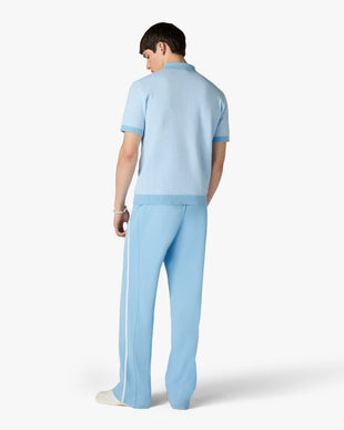 Light Blue Pinstripe Short Sleeve Knit Polo Shirt