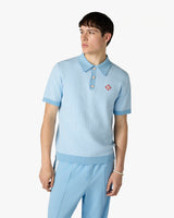 Light Blue Pinstripe Short Sleeve Knit Polo Shirt