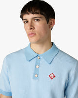 Light Blue Pinstripe Short Sleeve Knit Polo Shirt