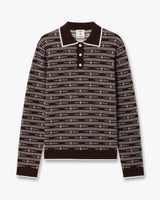 Dark Brown Knit Logo Long Sleeve Polo Shirt