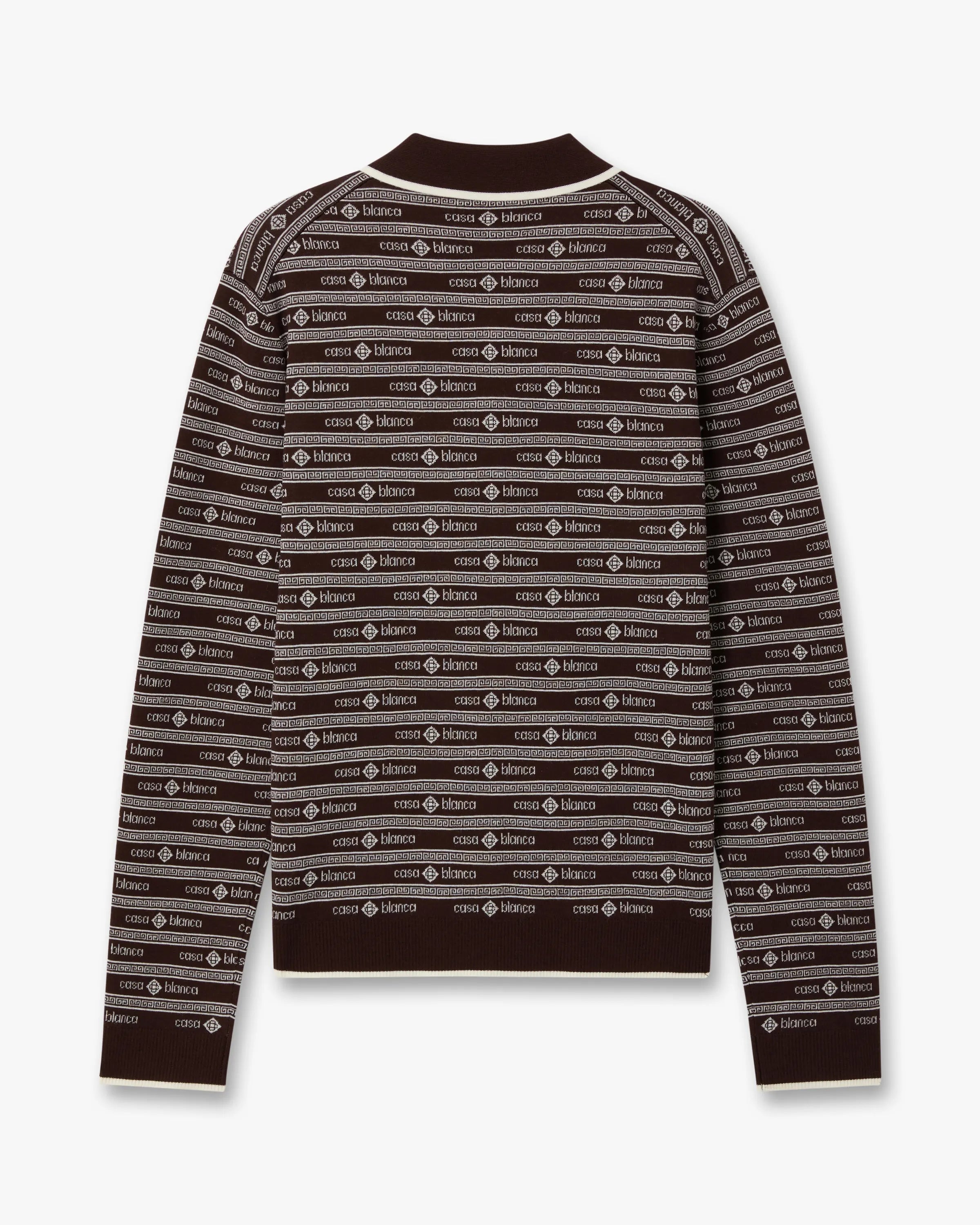 Dark Brown Knit Logo Long Sleeve Polo Shirt