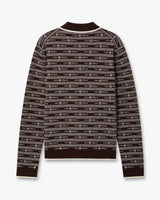 Dark Brown Knit Logo Long Sleeve Polo Shirt