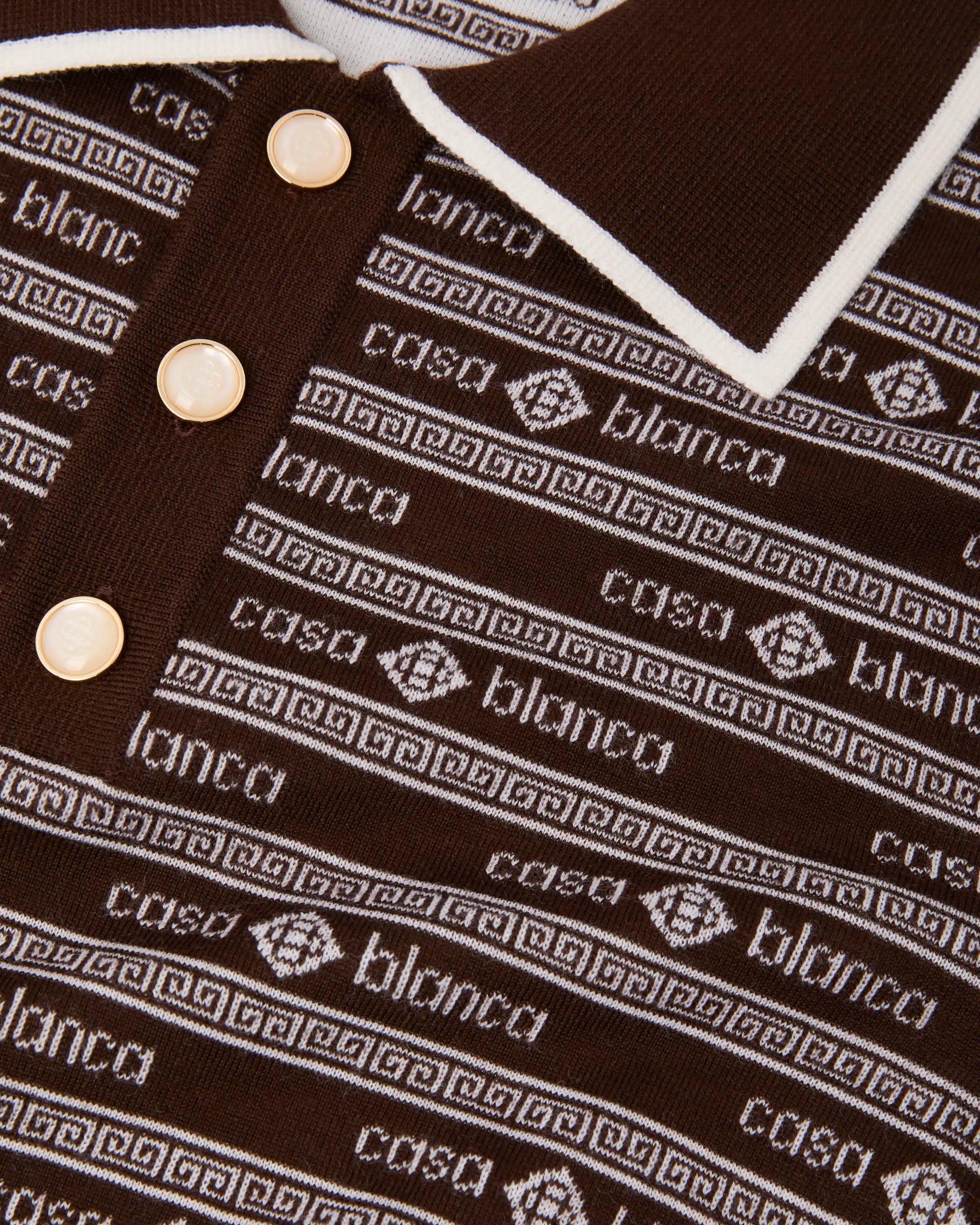 Dark Brown Knit Logo Long Sleeve Polo Shirt
