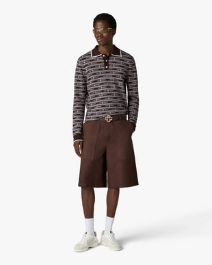 Dark Brown Knit Logo Long Sleeve Polo Shirt