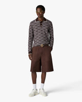 Dark Brown Knit Logo Long Sleeve Polo Shirt