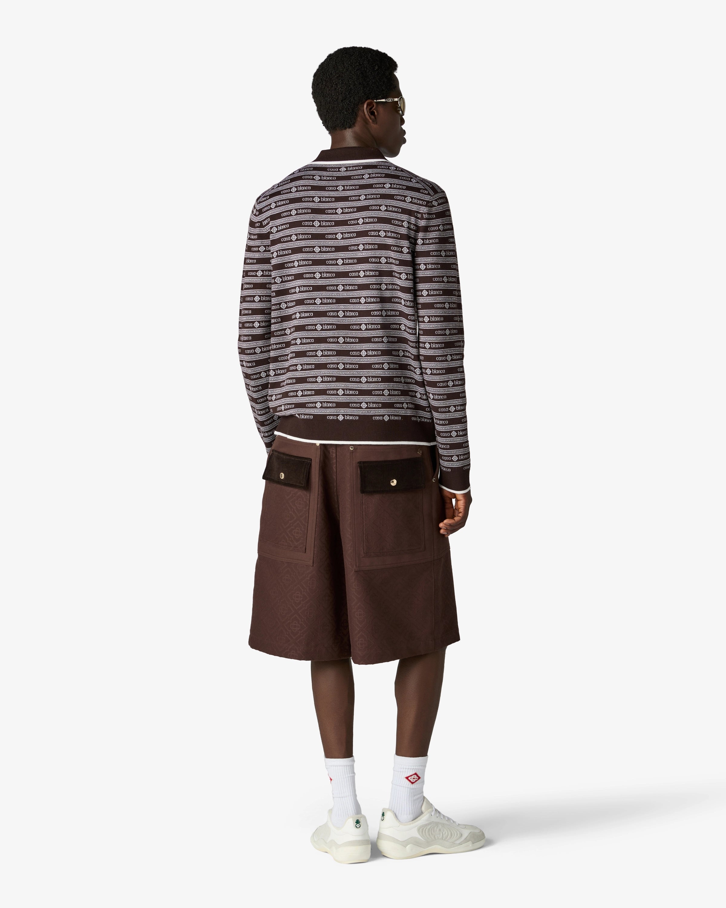 Dark Brown Knit Logo Long Sleeve Polo Shirt