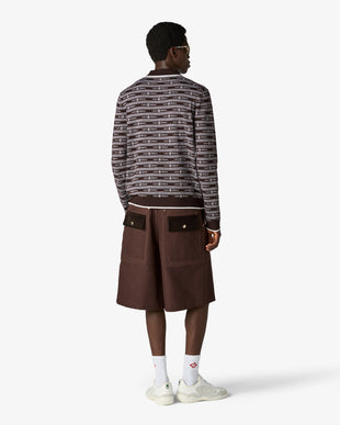 Dark Brown Knit Logo Long Sleeve Polo Shirt