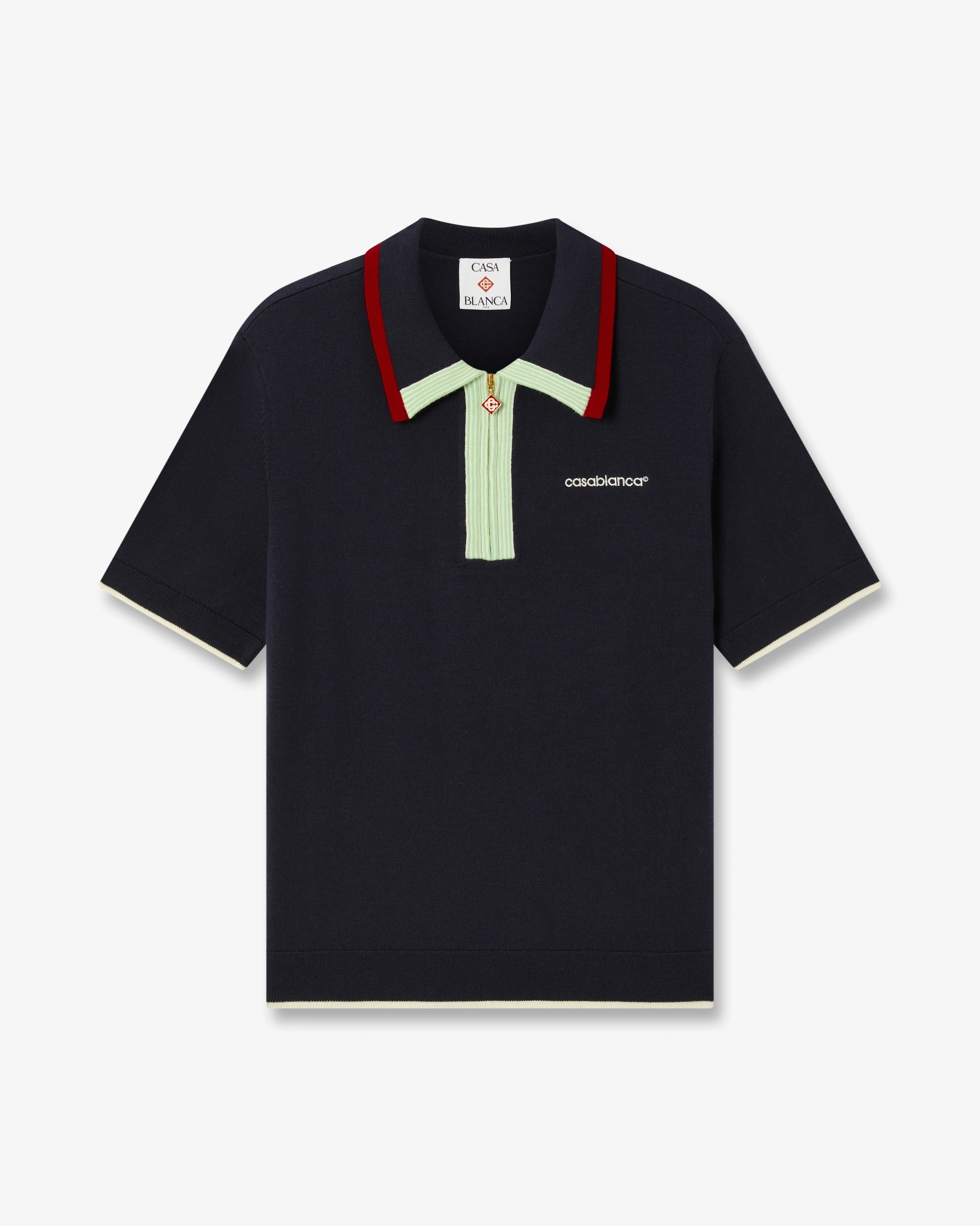 Navy Merino Short Sleeve Polo Shirt