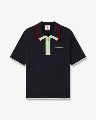 Navy Merino Short Sleeve Polo Shirt