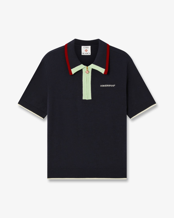 Navy Merino Short Sleeve Polo Shirt