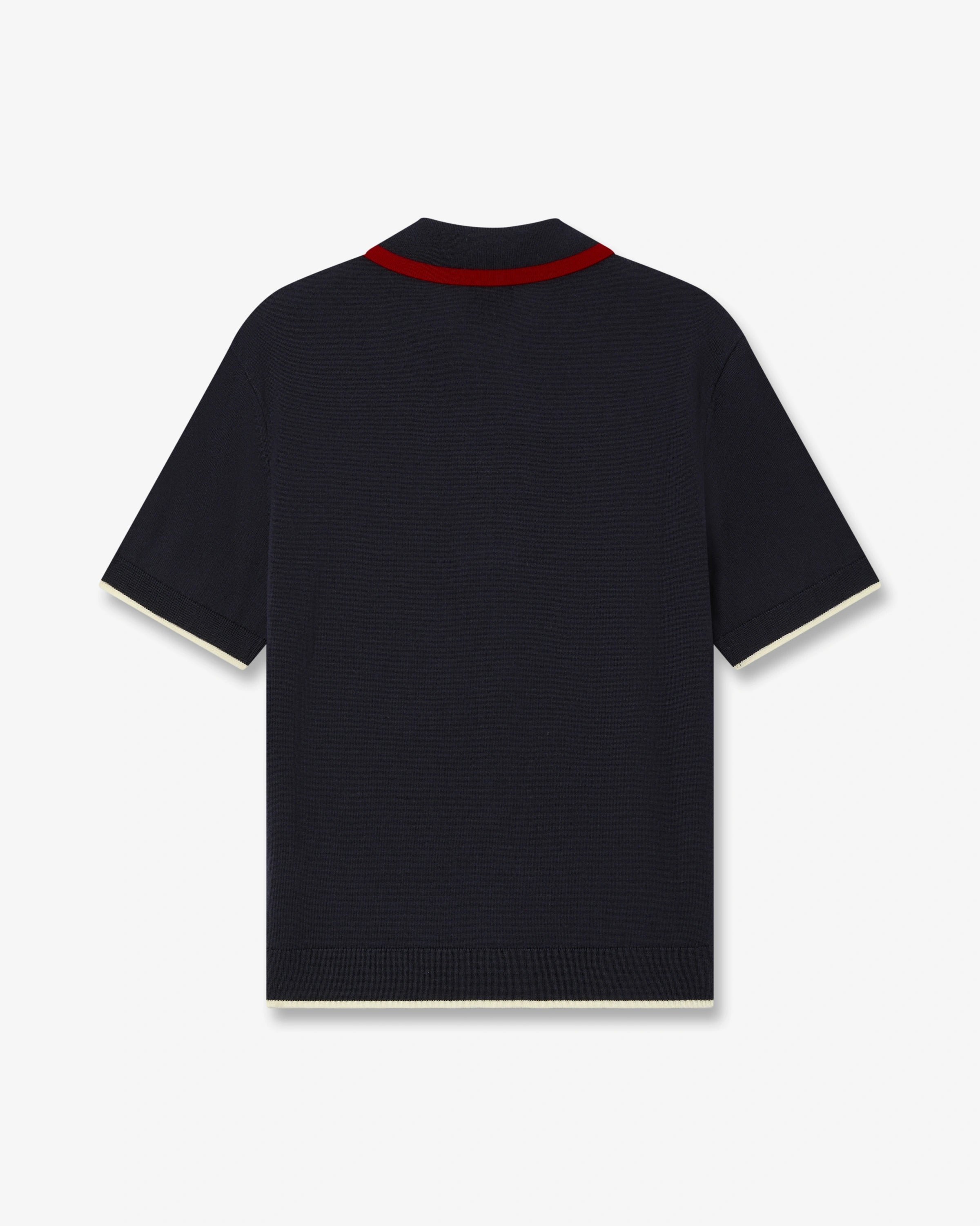 Navy Merino Short Sleeve Polo Shirt