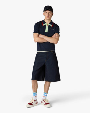 Navy Merino Short Sleeve Polo Shirt