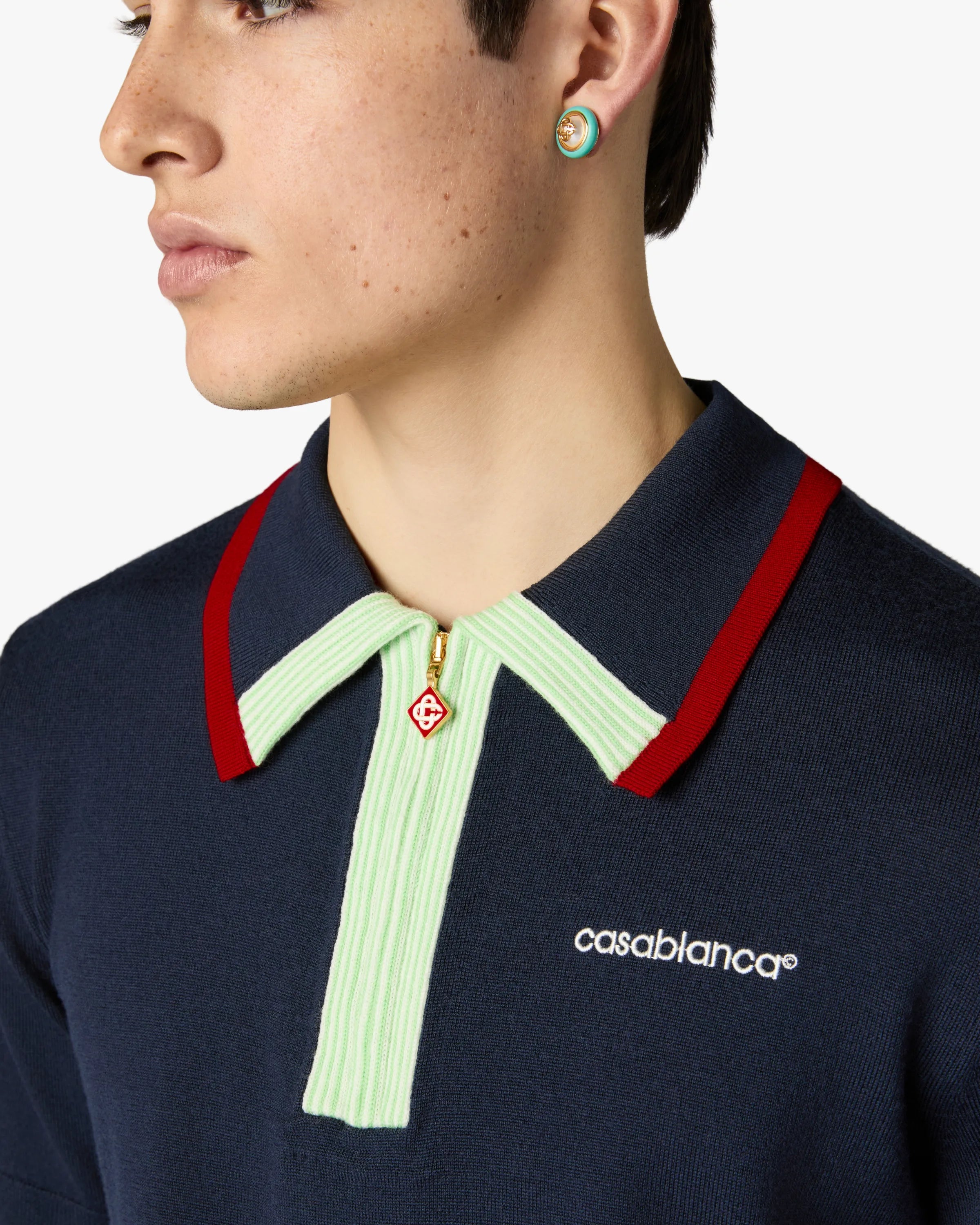 Navy Merino Short Sleeve Polo Shirt