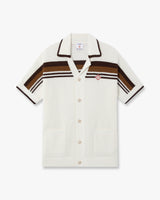 White & Brown Tennis Stripe Crochet Short Sleeve Shirt
