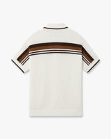 White & Brown Tennis Stripe Crochet Short Sleeve Shirt