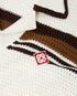 White & Brown Tennis Stripe Crochet Short Sleeve Shirt