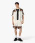 White & Brown Tennis Stripe Crochet Short Sleeve Shirt