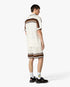 White & Brown Tennis Stripe Crochet Short Sleeve Shirt