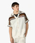 White & Brown Tennis Stripe Crochet Short Sleeve Shirt