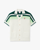 Green & White Tennis Stripe Crochet Short Sleeve Shirt