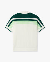 Green & White Tennis Stripe Crochet Short Sleeve Shirt