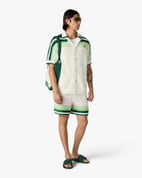 Green & White Tennis Stripe Crochet Short Sleeve Shirt
