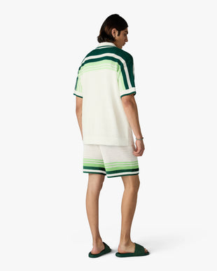 Green & White Tennis Stripe Crochet Short Sleeve Shirt