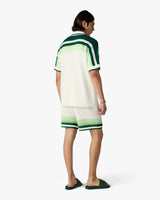 Green & White Tennis Stripe Crochet Short Sleeve Shirt