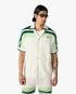 Green & White Tennis Stripe Crochet Short Sleeve Shirt