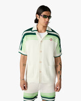 Green & White Tennis Stripe Crochet Short Sleeve Shirt