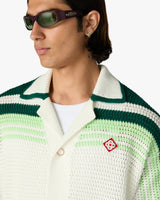Green & White Tennis Stripe Crochet Short Sleeve Shirt