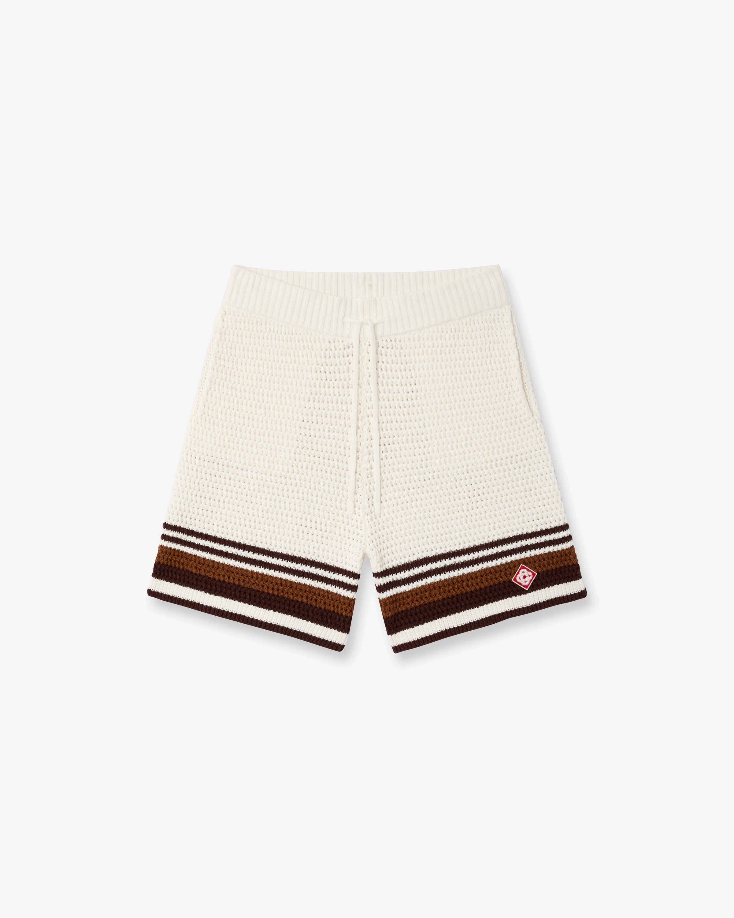 White & Brown Tennis Stripe Crochet Shorts