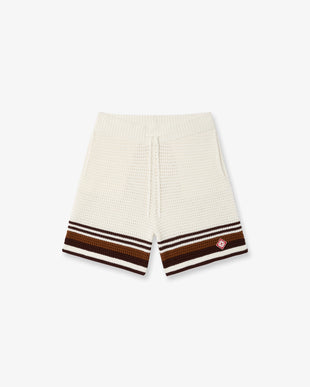 White & Brown Tennis Stripe Crochet Shorts