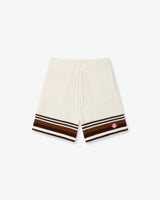 White & Brown Tennis Stripe Crochet Shorts
