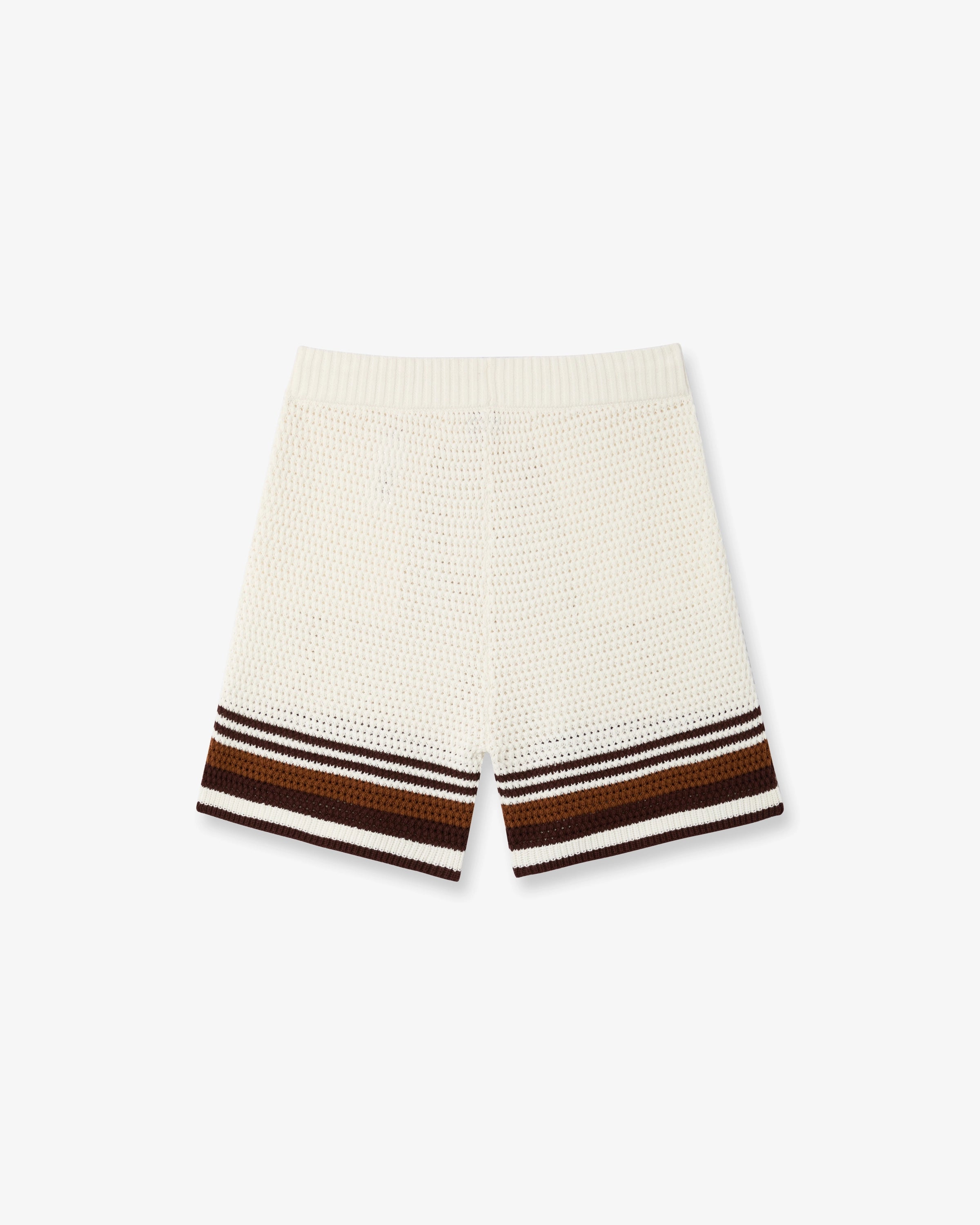 White & Brown Tennis Stripe Crochet Shorts
