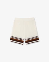 White & Brown Tennis Stripe Crochet Shorts