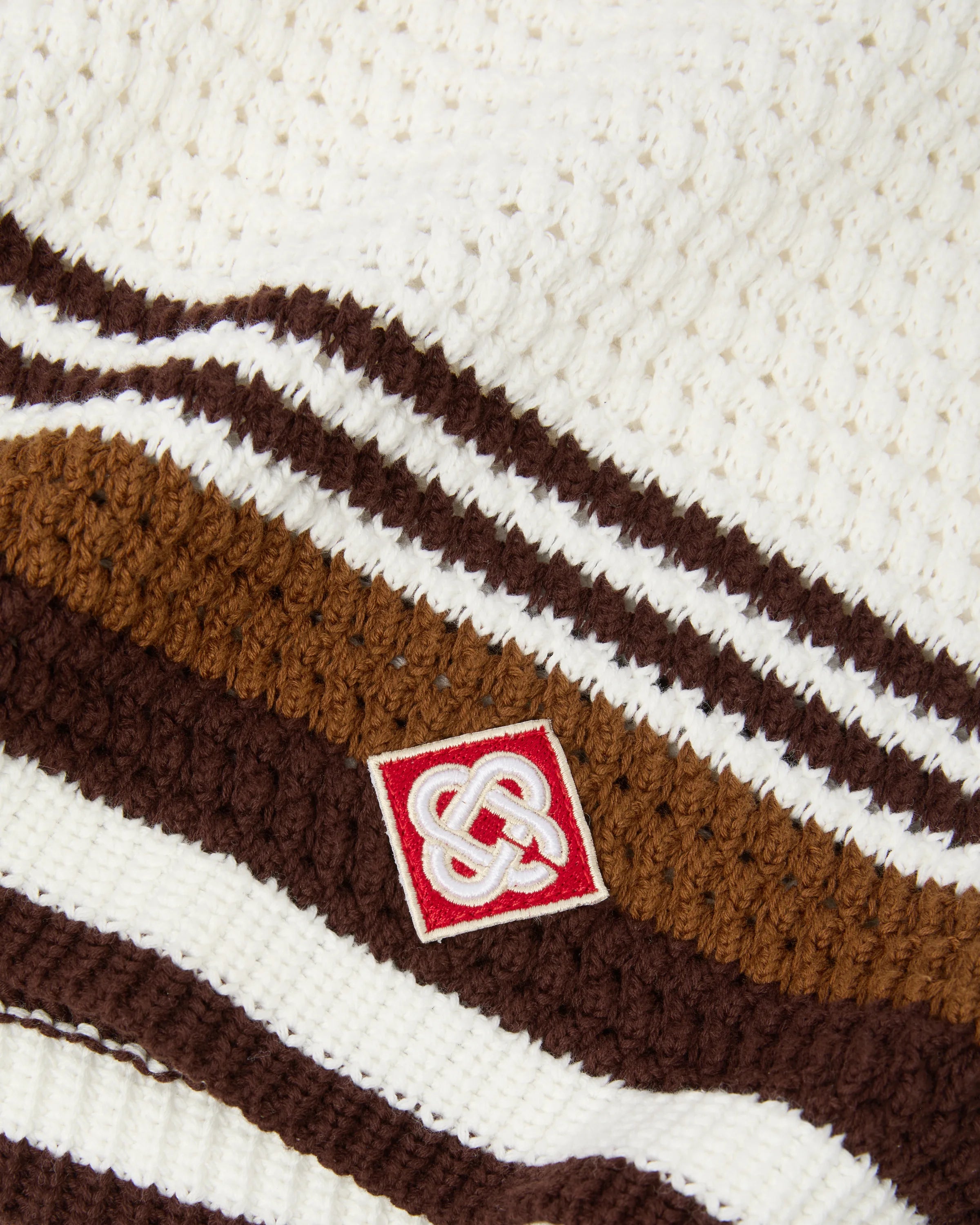 White & Brown Tennis Stripe Crochet Shorts