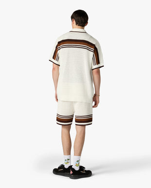 White & Brown Tennis Stripe Crochet Shorts