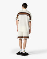White & Brown Tennis Stripe Crochet Shorts