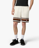 White & Brown Tennis Stripe Crochet Shorts