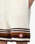 White & Brown Tennis Stripe Crochet Shorts