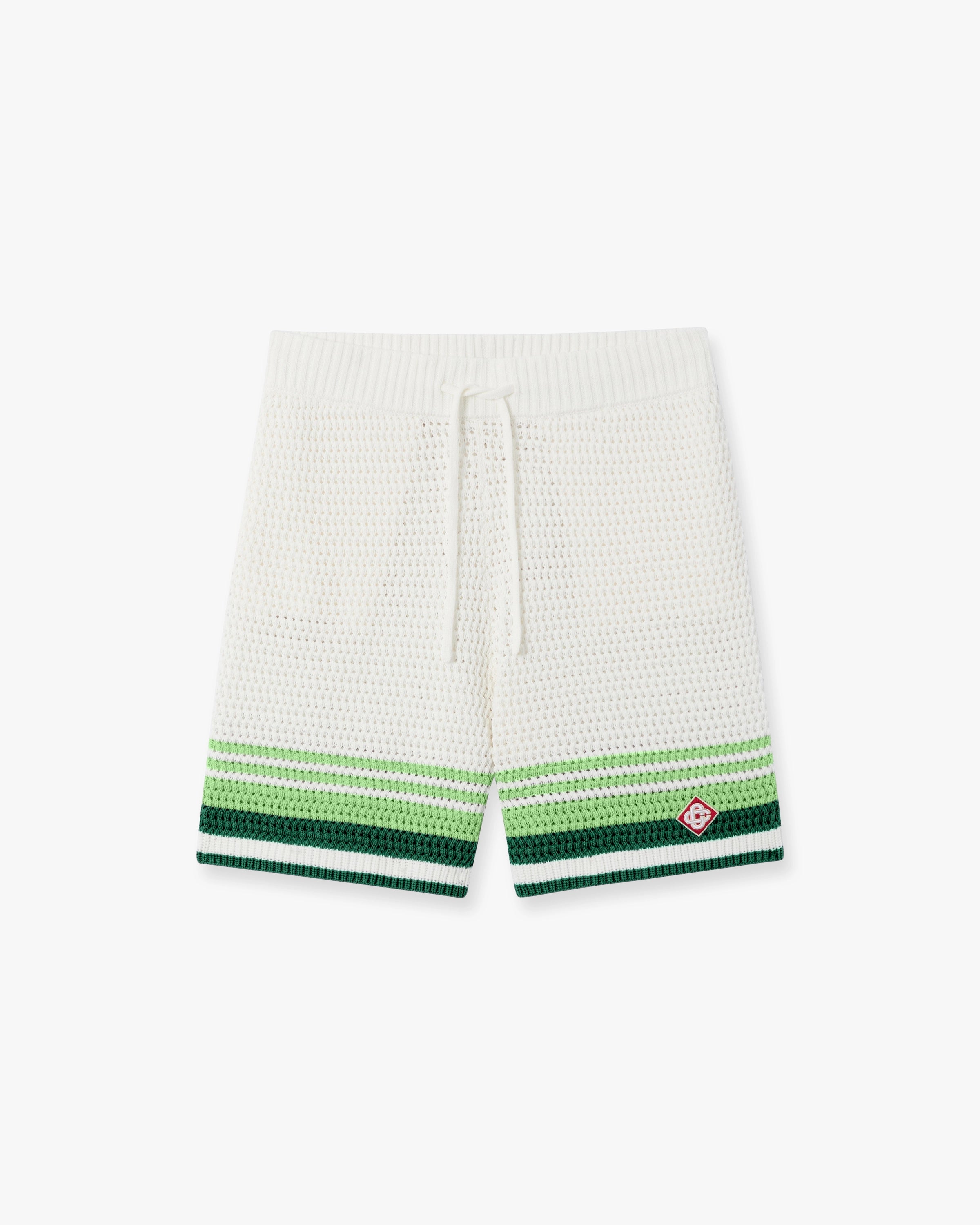 Green & White Tennis Stripe Crochet Shorts