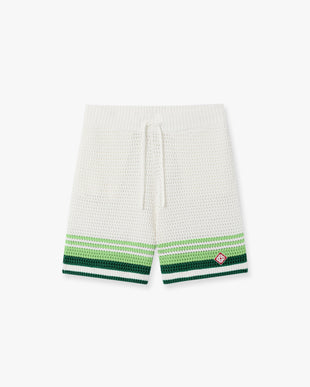 Green & White Tennis Stripe Crochet Shorts